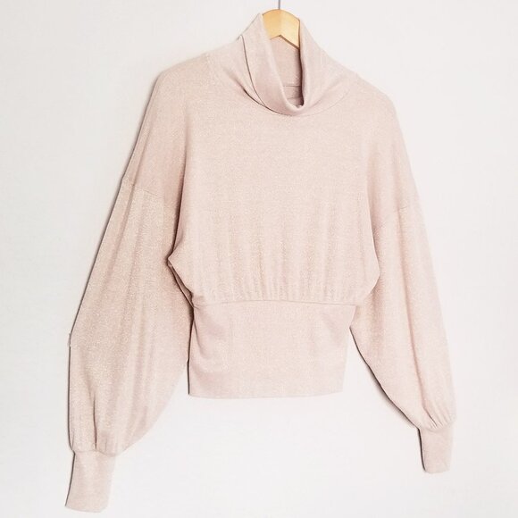Free People Glam Sparkle Cowl Neck Pullover Sweater Pearl Dust Glitter Champagne - Picture 7 of 15